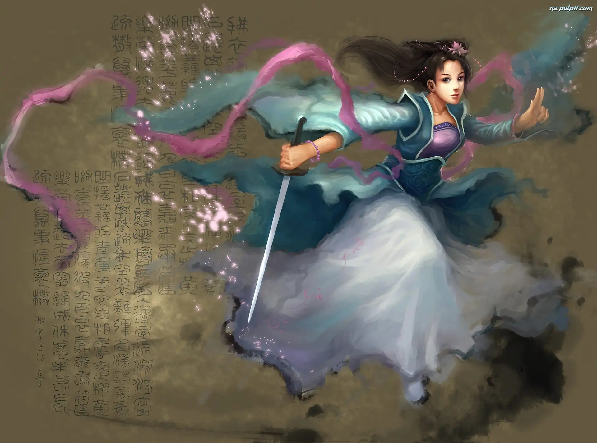 Napisy, Kobieta, Katana